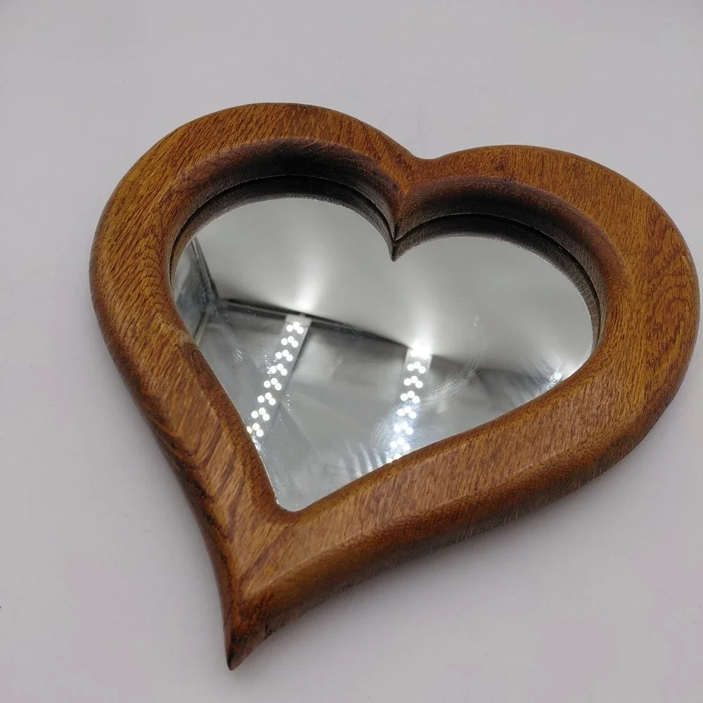 VTG Wooden Oak Solid Wood Heart Shaped Mirror Cottagecore Country Love Farmhouse